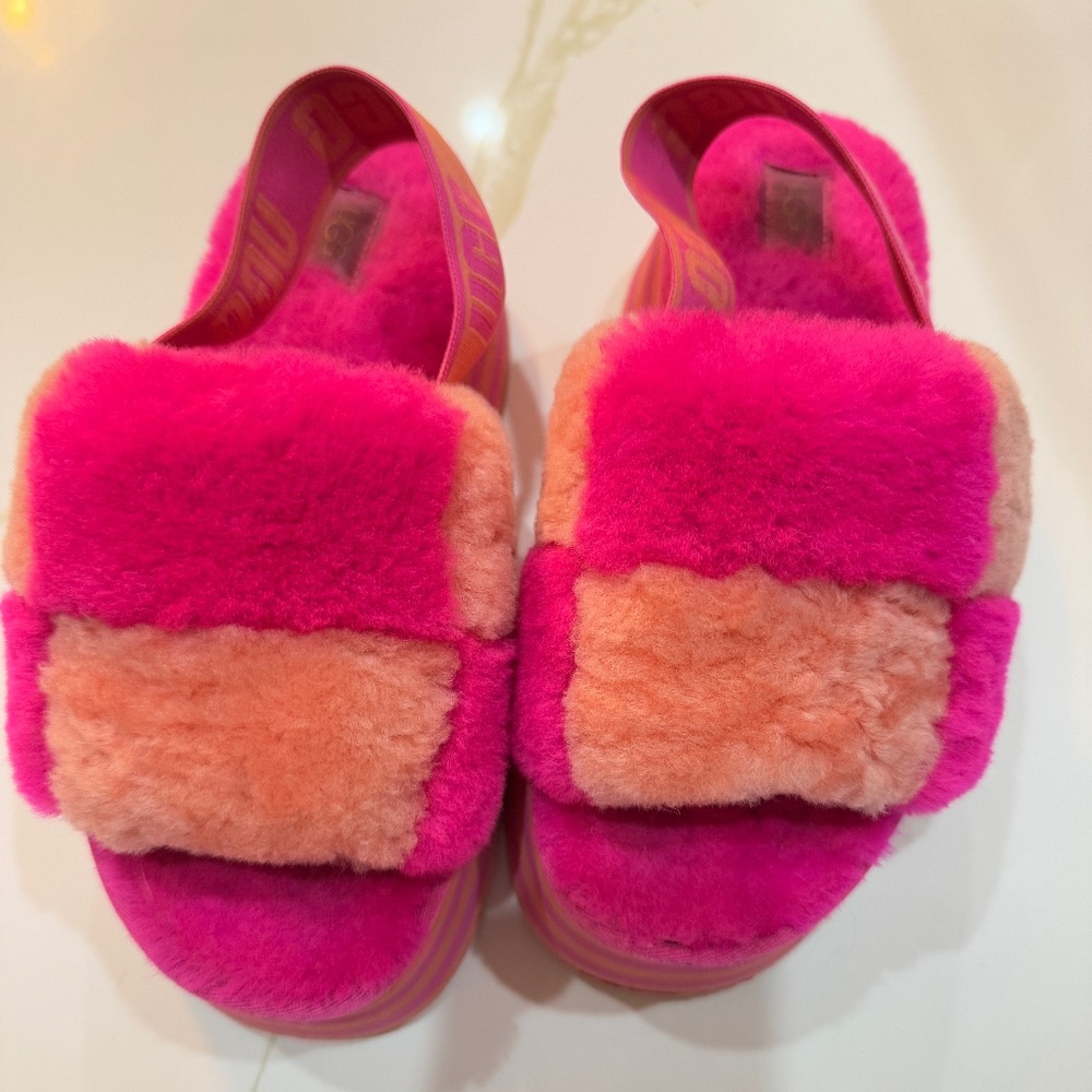 Hot pink and Orange platform sling back UGG slippers